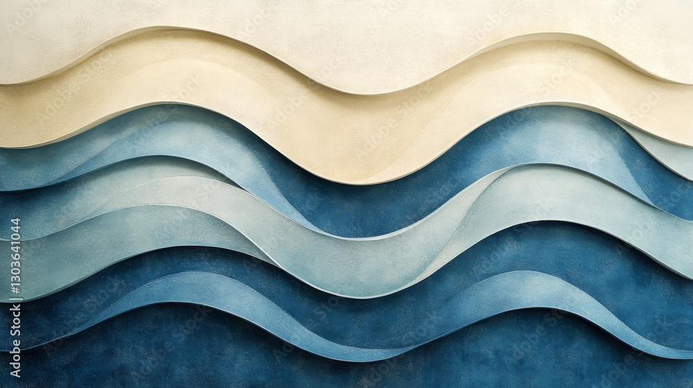 Poster abstract artwork displaying layered paper waves in varying colors