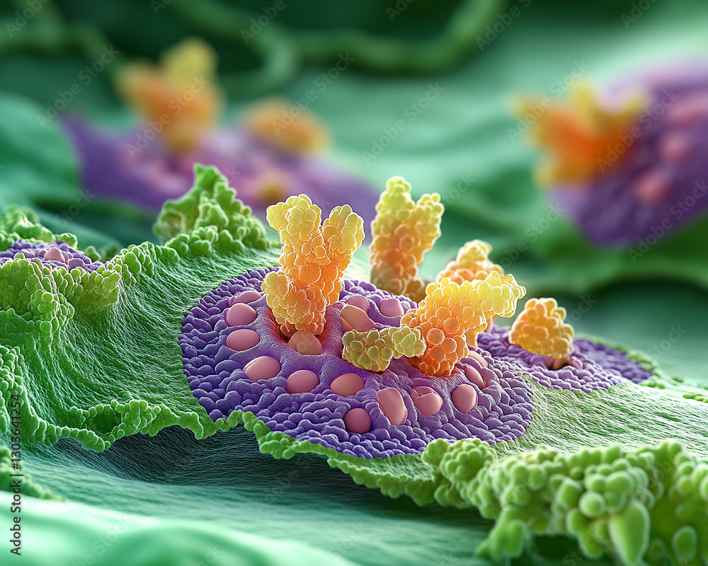 Aufkleber close-up of a t-cell attacking a cancer cell, showcasing the complex biological process of immune re