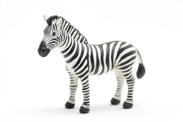 Fototapeta premium Charming striped zebra figurine on a white background, perfect for playtime adventures isolated on transparent background