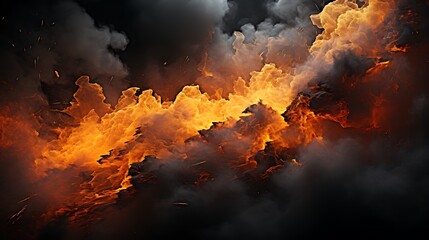 Inferno: A fiery spectacle of swirling orange and dark grey clouds, a dramatic digital artwork evoking intense heat and power.