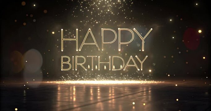 Text Happy Birthday with elegant style, gold color combined with dark theme..
