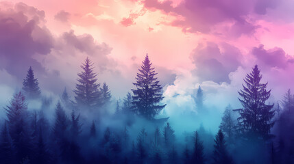 Abstract colorful cloudscape background, purple, pink, and blue. Wonderment - Forest. Illustration