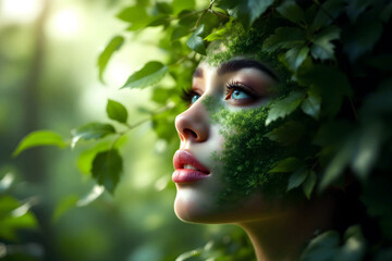 Nature and Humanity Fusion – Woman with Green Moss Face