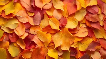 Autumn leaves as a texture in warm shades of orange yellow