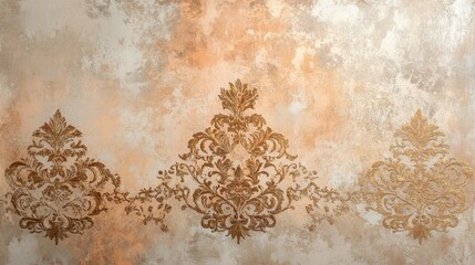 Intricate decorative golden patterns embellish an abstract textured wall