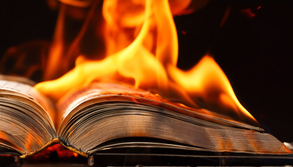 燃えている本、火、炎、開く、情熱、消去、熱い、デザイン