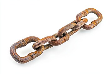 Obraz premium A weathered metal chain resting on a clean white surface with intricate rust patterns isolated on transparent background