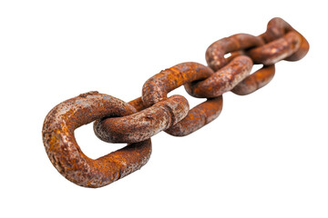 Obraz premium Weathered metal chain resting on a white surface, showcasing rust and texture in an artistic way isolated on transparent background