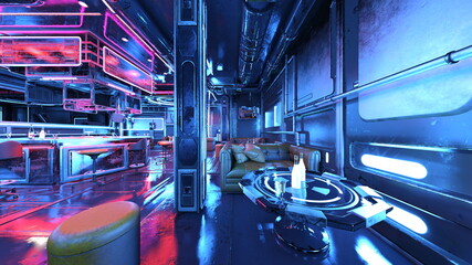 近未来のレストラン　3DCGレンダリング