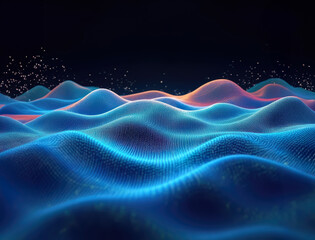 A futuristic background of glowing light blue  lines, data particles flowing in the air. Streaming data. Data Flow.	
