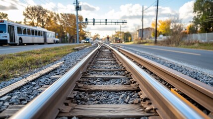 Fototapeta premium Autumn Train Tracks Suburban Intersection