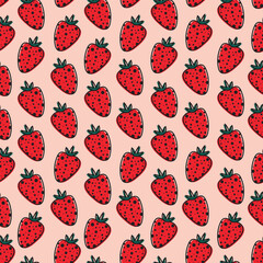 Cute vector strawberry seamless pattern design. Sweet strawberries perfect for fruity, spring or summer themed projects. 
