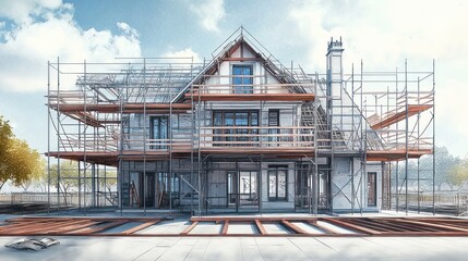 Under Construction House Exterior, Construction Site, Architecture, Modern Design, Under Construction