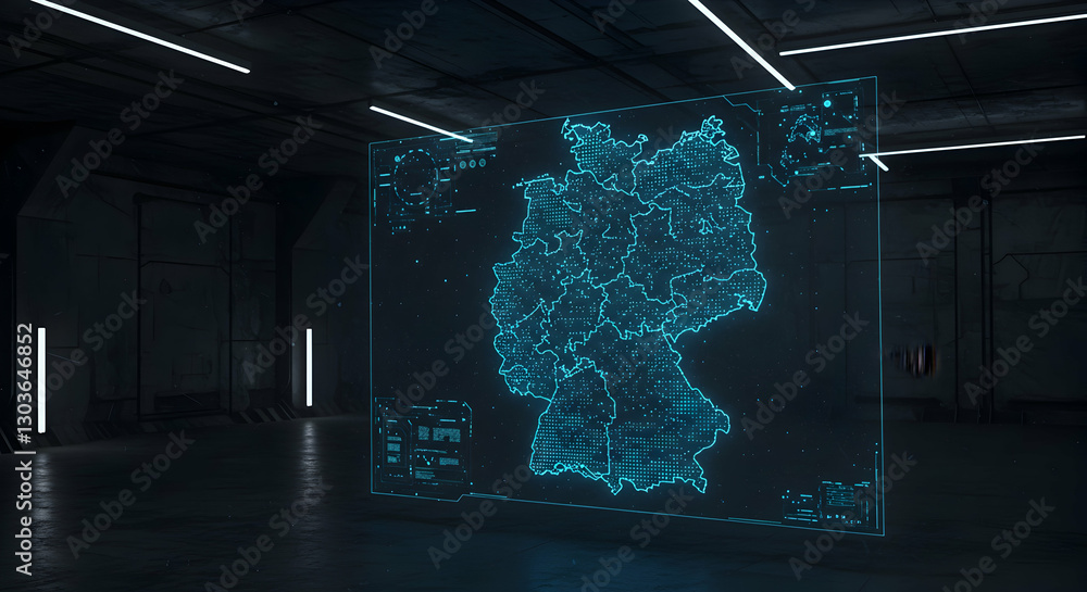 Poster germany map display hologram in a dark room with data