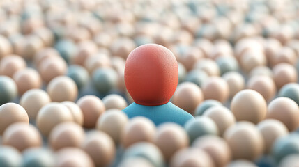 Naklejka premium Unique figure stands out among a sea of identical objects highlighting individualism and identity in a crowded environment