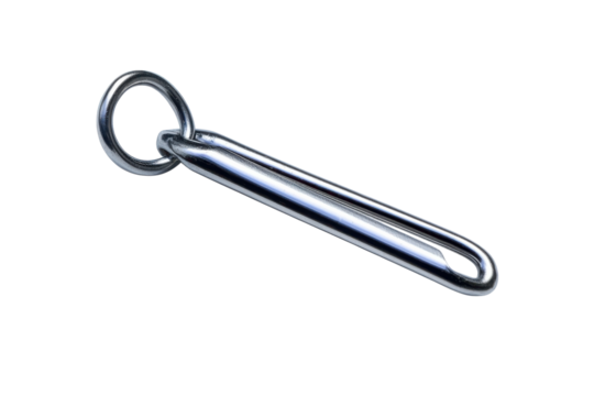 A silver safety pin resting on a plain background, showcasing its sleek design and functionality isolated on transparent background - Powered by Adobe
