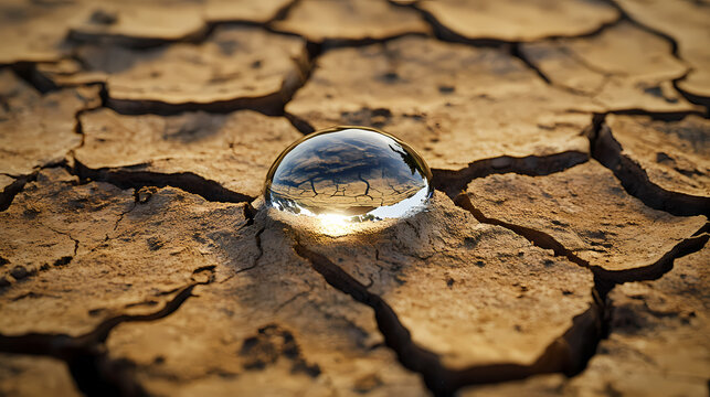 Jesus' reflection in a single rain droplet on cracked desert ground symbolizing renewal, faith, and spiritual rebirth. Rebirth - Phoenix. Illustration