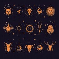 Fototapeta premium Mystical Zodiac Symbols Collection