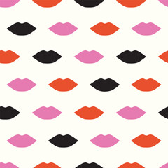 Vector seamless pattern design with colorful lips kisses and a modern romantic vibe. Very cute for cosmetic or romantic projects! 