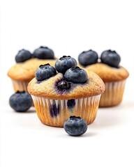 Blueberry muffins with fresh blueberries on a white background