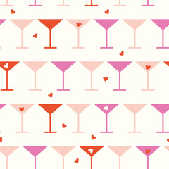 Vector repeat pattern design with colorful martini cocktail glasses. 