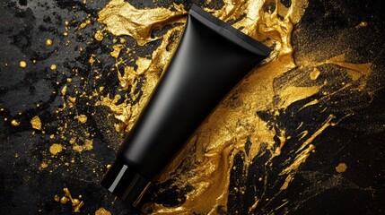 Black and gold unlabeled blank body wash tube. Premium marketing product background