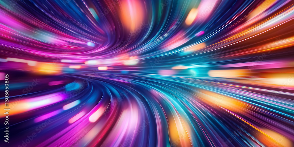 Poster abstract light trails speeding through a tunnel creating colorful bokeh effect
