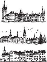 Fototapeta premium Sketch vector of old European city landscape view