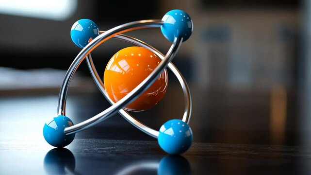 3D animation concept of atom structure with orbiting electrons revolving around the nucleus