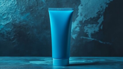Blue unlabeled blank body wash tube. Premium marketing product background