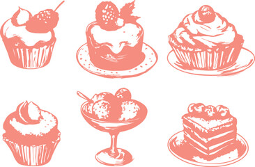 Set of dessert silhouette rubber stamps