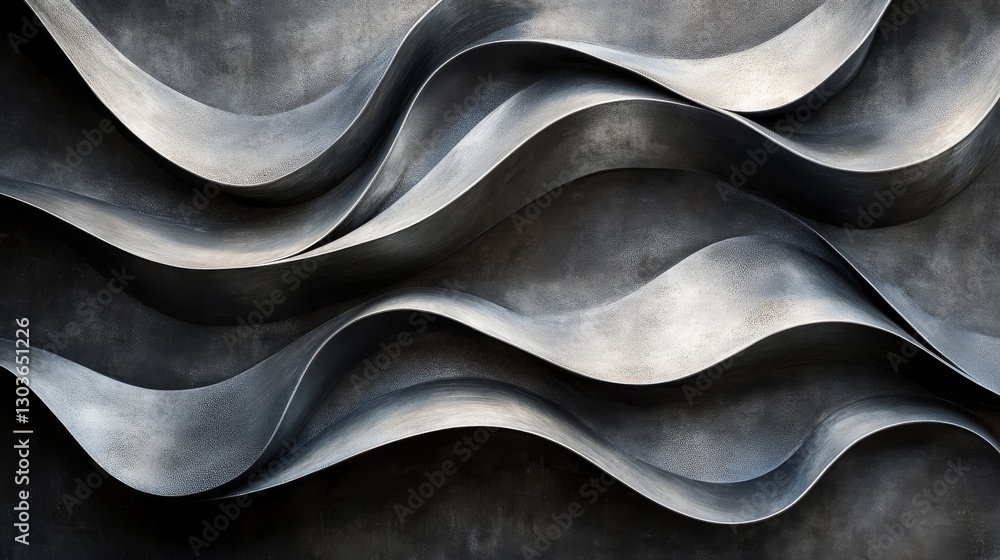 Poster abstract wavy flowing metallic layers creating a textured background