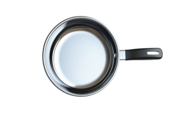A shiny pan sits on a clean white surface, ready for delicious culinary adventures isolated on transparent background