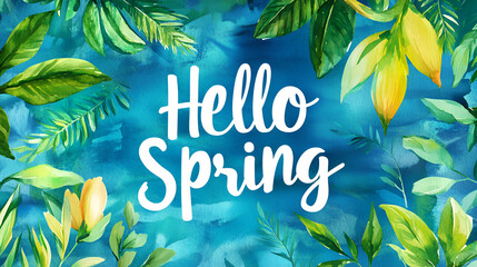 Hello Spring watercolor pattern