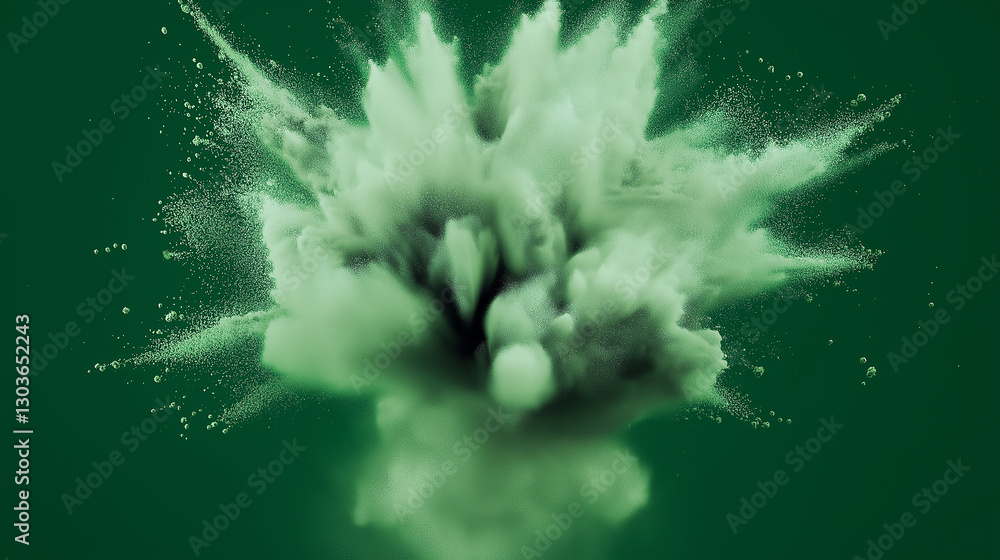 Aufkleber Green powder exploding on green background creating a beautiful effect