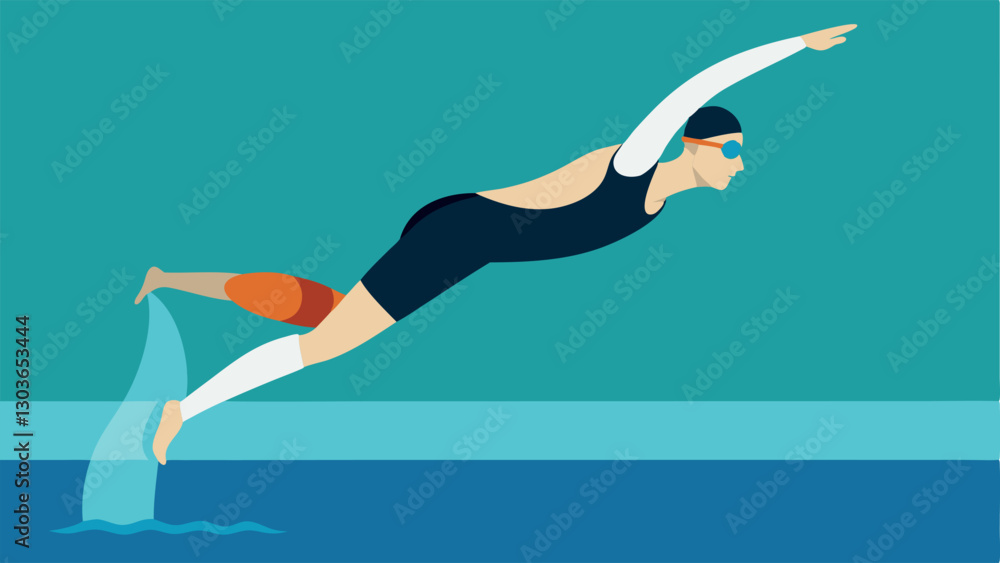 Poster swimming a swimmer with a modified prosthetic limb diving into the pool showcasing the streamlined d