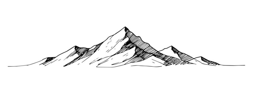 mountain range vector illustration, hand drawn landscape