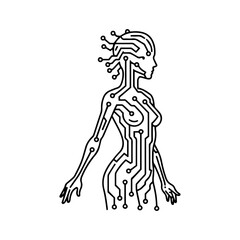 woman interconnected printed circuit lines board, vector technology logo