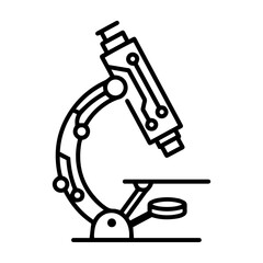 microscope interconnected printed circuit lines board, vector technology logo, monochromatic black outline transmission line