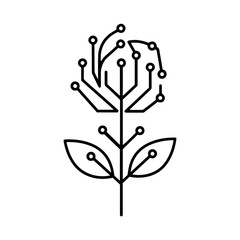 flower interconnected printed circuit lines board, vector technology logo, monochromatic black outline transmission line