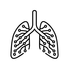 lungs interconnected printed circuit lines board, vector technology logo, monochromatic black outline transmission line