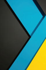 Minimalist abstract geometric background with blue and yellow diagonal stripes on dark surface. Ukraine flag national symbol