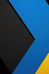 Minimalist abstract geometric background with blue and yellow diagonal stripes on dark surface. Ukraine flag national symbol