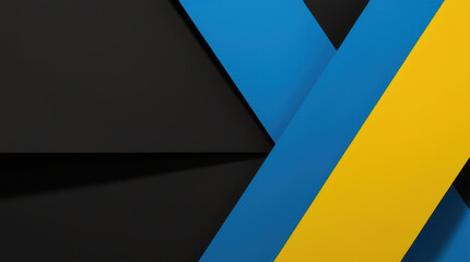 Minimalist abstract geometric background with blue and yellow diagonal stripes on dark surface. Ukraine flag national symbol