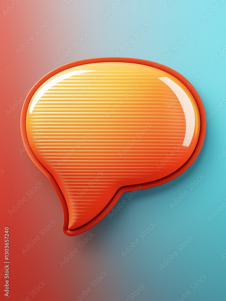 Poster glossy orange speech bubble floating on gradient background