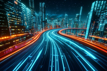Fototapeta premium Arcade style racing game with neon cityscapes
