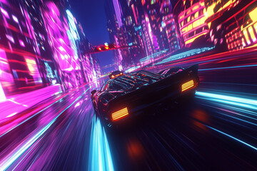 Arcade style racing game with neon cityscapes