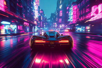 Arcade style racing game with neon cityscapes