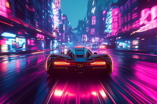 Arcade style racing game with neon cityscapes