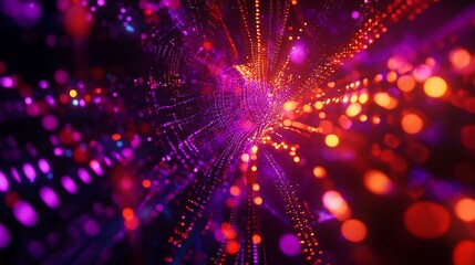 Fototapeta premium Abstract digital background with vibrant purple and orange lights forming a network